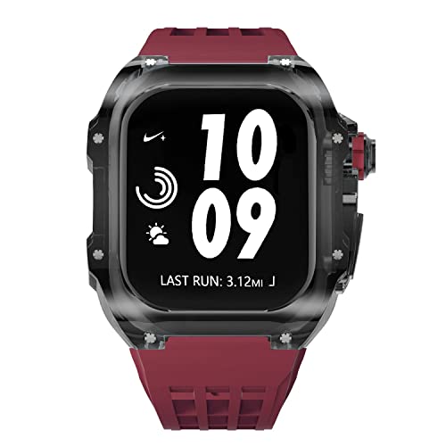 Kit de modification Apple Watch Ultra 45mm avec coque transparente et bracelet fluororubbe