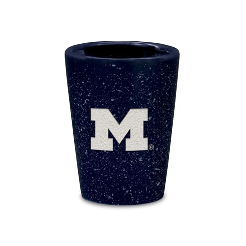 Rico Industries NCAA Michigan Wolverines 2oz Ceramic Shot Glass for Fans, Laser Engraved In Team Color Single Shot Glass