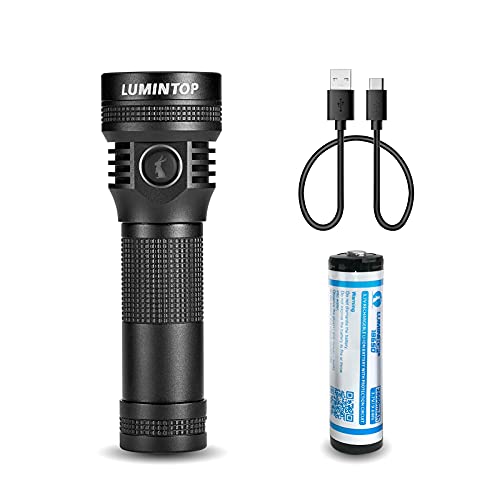 Rechargeable LED Flashlight D2 1000 Lumens Type-C Charging 4 Modes Portable Light IPX68 Waterproof, Compatible with 21700 and 18650 (Included)