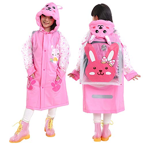 Vankra Kinder Regenmantel Cartoon Wasserdicht Kapuze Regenponcho mit Schultasche Abdeckung für Mädchen und Jungen, rose, L Cover