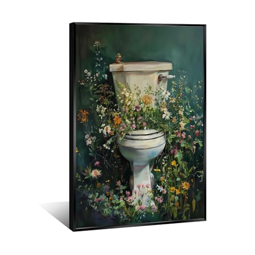 Floral Bath Wall Art Botanical Toilet Dark Green Bathroom Decor