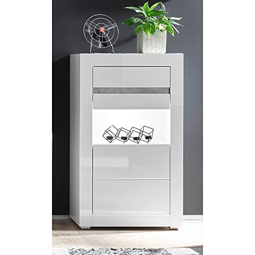 Lomadox Kommode in Hochglanz Weiss im modernen Design Breite: 66cm