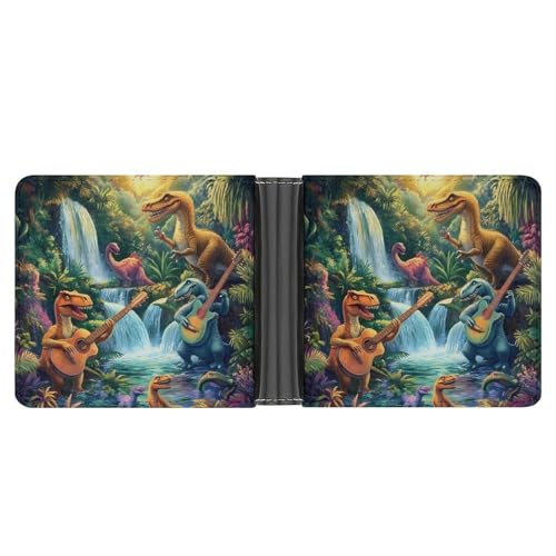 Funny Dinosaur Guitar Bifold Wallet PU Leather Front Pocket Slim Bussiness Card Holder Wallet Gift for Men