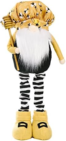 Standing Bee Gnome Plush Decorations, Bumble Bee Chef Gnome with Retractable Spring Legs, Honeybee Gnomes World Bee Day Decor, Tomte Doll for Home Table, Summer Bee Party Decor (yellow bee- boy)