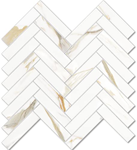 Comparison: Best Backsplash For Calacatta Gold Quartz 6 Vamos Tile Herringbone Peel and Stick Backsplash Tile - 10 Sheets Calacatta Gold PVC Self Adhesive Tiles Stick on Wall Tile for Kitchen, Bathroom and Fireplace