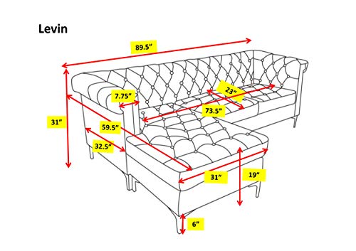 Iconic Home Levin Left Hand Facing Sectional Sofa L Shape Chaise Velvet Button Tufted Rolled Arm With Nail Head Trim Tone Metal Y-Leg With 2 Accent Pillows Modern Contemporary, Gold #TOP1