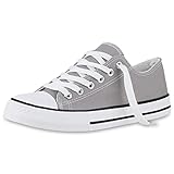  VAN HILL Damen Sneaker Low Bequeme Schnürschuhe Flache Freizeit Schuhe Schnürer Stoffschuhe 212571 Grau 38