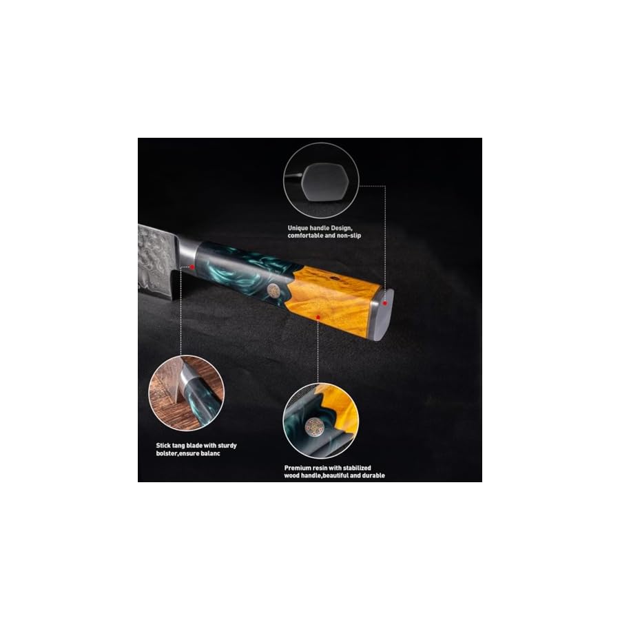 Kitchen-Knife-Set-13-Piece-Professional-Damascus-Chef-KnivesSharp-High-Carbon-Stainless-Steel-BladeVG10-73-Layers-Full-Tang-Deluxe-Blue-Resin-Handle-Damascus-Steel-Knife-SetGift-Box Kitchen Knife Set 13 Piece Professional Damascus Chef Knives,Sharp High Carbon Stainless Steel Blade,VG10 73 Layers, Full Tang Deluxe Blue Resin Handle Damascus Steel Knife Set,Gift Box