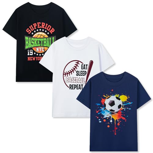 Image of HILEELANG Kids Boy Basic Plain Cotton T-Shirts Short Sleeve Crew Neck Summer Tees 4packs 6-12 Years