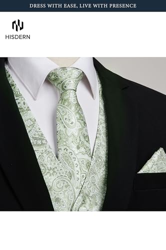 Image of HISDERN Mens Vest Tie Set 3PC Formal Waistcoat Paisley Floral Jacquard Necktie Pocket Square Suit Vests Wedding Party