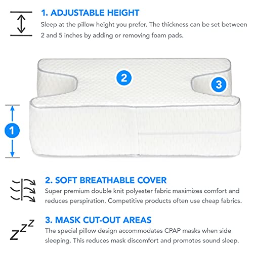 Trucontour Cpap Pillow For Side Sleepers - Premium Memory Foam With Four Height Settings - Ideal For Back And Stomach Sleepers Too - Storage Case Included. #TOP1