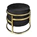 Pouf Contenitore Poggiapiedi Velluto con Struttura Circolare Cromata Oro Elegante Imbottito Sgabello per Toeletta Mobile Trucco Ottomano Ingresso Camera da Letto Rotondo - Nero immagine