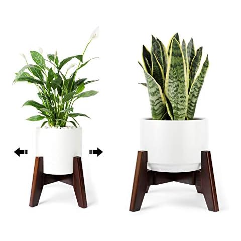 Seanmi Plant Stands for Indoor Plants, Bamboo Plant Stand, Mid Century Plant Holder, Adjustable Width, Fits 8 9 10 11 12 inches Pots - Dark Brown (Planter Stand Only) Cover