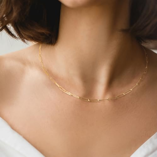 Real Genuine Solid 1/20 14K Yellow Gold Paperclip Chain Necklace 3 mm 18 Inch Paper Clip for Women and Men Golds2