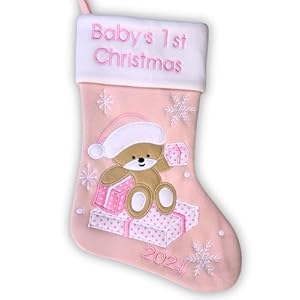   Hearts-Sign-Babys-First-Christmas-Stocking-2024-My-First-Christmas-Baby-Boy-and-Baby-Girl-Newborn-Stockings-Christmas-Ornaments-Newborn-Christmas-Decor-Pink