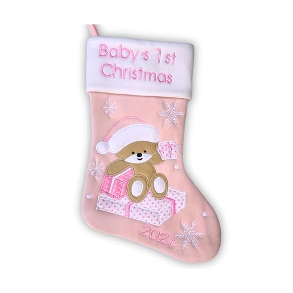   Hearts-Sign-Babys-First-Christmas-Stocking-2024-My-First-Christmas-Baby-Boy-and-Baby-Girl-Newborn-Stockings-Christmas-Ornaments-Newborn-Christmas-Decor-Pink