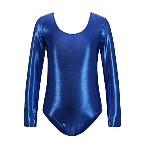 Gymnastics Leotards for Girls Long Sleeve Solid Color Bodysuit Toddler Ballet Costume Dance Jumpsuit (Blue, 11-12 Years)