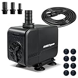 BaoZqua 320GPH (1200L/H, 15W) Submersible Water Pump, Quiet & Energy-Efficient Fountain Pump, for Aquarium, Fish Tank, Pond, Fountain, Waterfall, Hydroponics, with 3 Nozzles and 6.6ft Power Cord
