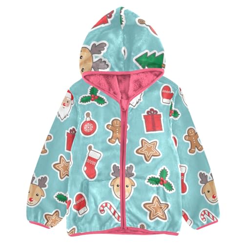OTVEE Christmas Santa Claus Deer Bell Kids Hoodie Jacket Fall Spring Full Zip Warm Outwear Coat