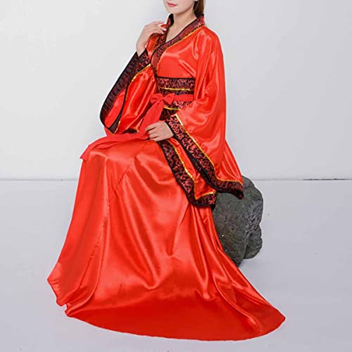 QYUU Women's Chinese Hanfu Dress Ancient Traditional Costume Outfit Stage Performance Wear (1# Red Top+Red Skirt, XL)