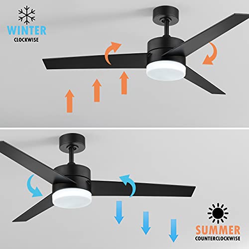 WINGBO 52" Modern Ceiling Fan with Lights and Remote Control, Contemporary Ceiling Fan Matte Black, 3 Reversible Blades, Indoor LED Ceiling Fan for Kitchen Bedroom Living Room, ETL Listed - Image 5