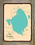 Lakebound Lake Okeechobee Florida Retro Steel Metal, with Oxidized Border and...