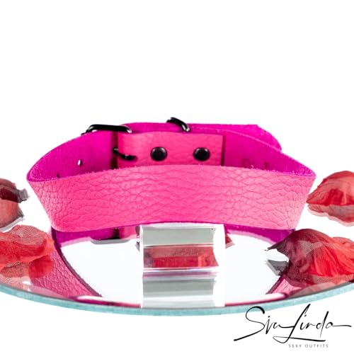 SiaLinda: Halsband Elchleder aus Finnland, pink/rosa, pur oder mit O-Ring nach Wahl Normale Länge/Ohne
