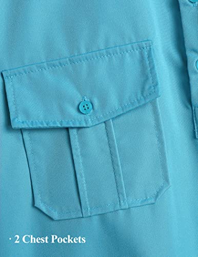 Zaful Mens Short Sleeve Western Shirts Casual Button Down Tees With 2 Pockets Spread Collar Plain Shirts Teal Blue L #TOP3