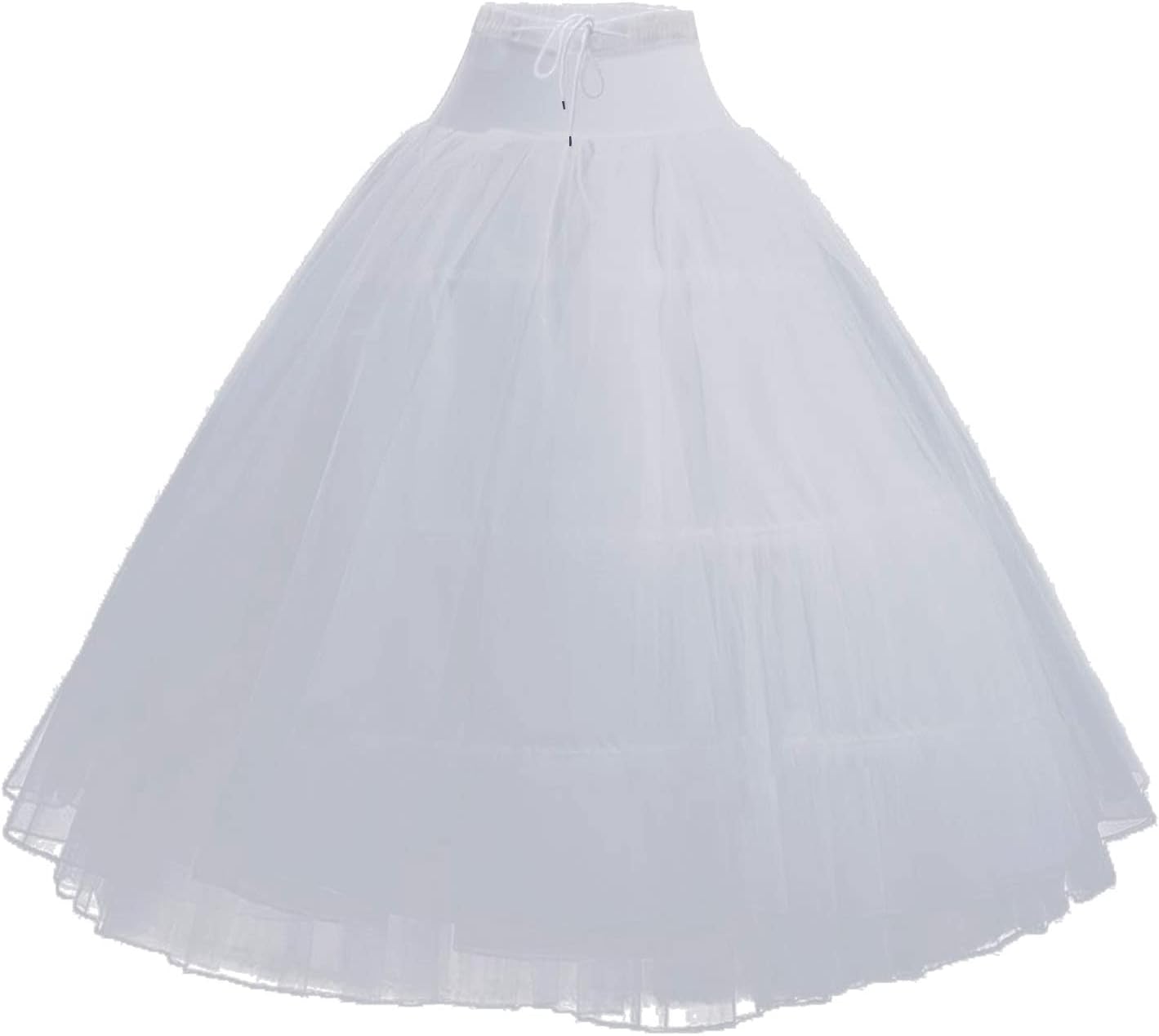Full Shape 6 Layer Ball Gown Petticoat Underskirt Slip Dress Adjustable Waist White Without Hoops