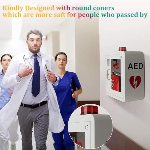 Armario desfibrilador AED con luz y alarma, caja de almacenamiento montada en la pared para uso de emergencia, adecuado para oficina, hogar, autobús y situaciones de primeros auxilios