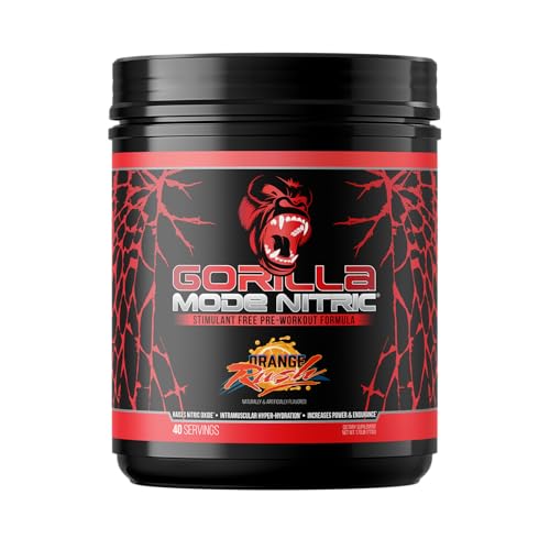 Gorilla Mode Nitric Upgraded Stimulant Free Pre-Workout – Best Tasting and Most Effective Stimulant Free Pre-Workout/Massive Pumps · Vasodilation · Power / 772 Grams (Orange Rush)