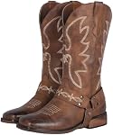 SheSole Buckle Strap Wide Calf Cowboy Boots for Women Square Toe Cowgirl Boots