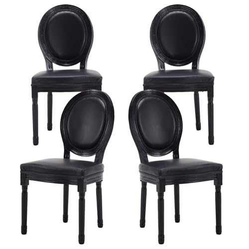 Farmhouse Leather Dining Chairs Set of 2 French Dining Room Chairs with Round Rattan Back Bistro Chairs for Dining Room/Living Room/Restaurant/Kitchen, Brown