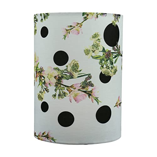 Aspen Creative 31298 Contemporary Drum (Cylinder) Shaped Spider Construction Lamp Shade in White with Floral and Polka Dot, 8" wide (8" x 8" x 11")