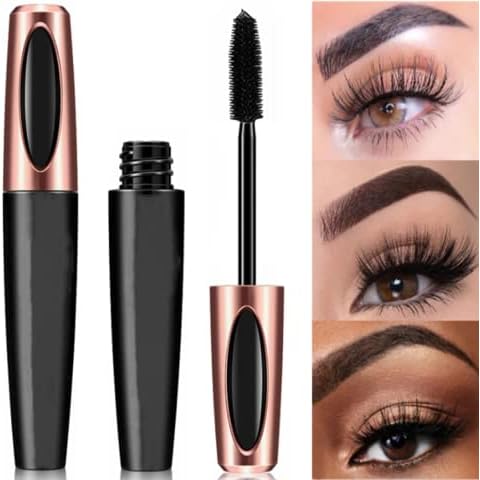 4D Silk Fiber Mascara, Extra Long Lash Extension & Volume Eyelash Mascara Waterproof Long Lasting Natural Smudge-proof Not Blooming Eye Makeup Curling Mascara Black Cover