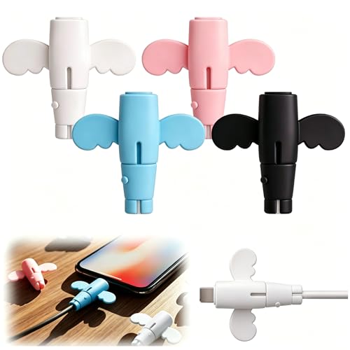 Silicone Charger Cable Protectors, Universal Non-Slip Cord Saver, Cute Wing Cable Saver, Double-End Silicone Data Cable Protection Cover Cord Organizer (Mix, 4PCS)