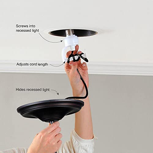 Worth Home Products Instant Pendant Recessed Light Conversion Kit Brushed Bronze Globe Cage Shade Transitional Recessed Light Conversion Kit For E26 Recessed Mounted Cans #TOP2