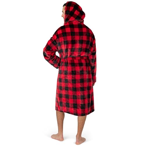 PAVILIA Mens Robe, Hooded Fleece Bathrobe for Men, Plush Long Warm Robe for Male Bath Spa3