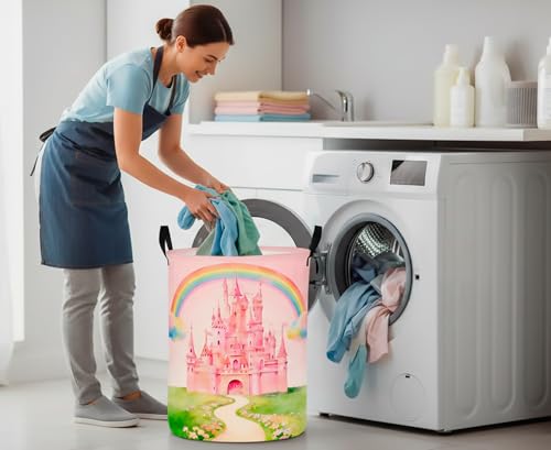 Image of CLOCOR Large Laundry Basket,Waterproof Fabric Storage Container,Room Decor(Pink Castle)