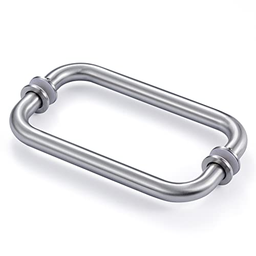 Ranbo Hardware 6" Back To Back Heavy-Duty Commercial Grade-304 Stainless Steel Push Pull Door Handle Compatible With 1/4" To 1/2" Thickness Glass Door For Frameless Shower Doors (6 Inch, Brushed) #TOP3