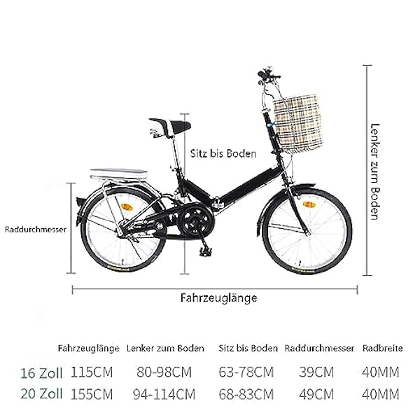 JTBDWOSK Rueda Plegable Bike Plegable Portátil De 16/20 Pulgadas De Acero De Carbono 7 con Absorción De Choque Fácil De Plegar para La Ciudad Y Acampar