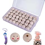 Deauparkoty 40 cuentas de madera con cara y agujero, bolas de madera de 20 mm, para gusanos de preocupación, cabezas de madera, gusanos de la suerte, accesorios para manualidades, madera natural
