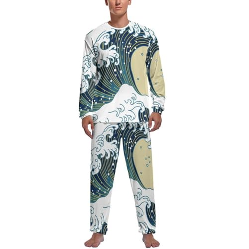 Haut et bas de pyjama manche longue homme ensemble Vagues Rétro