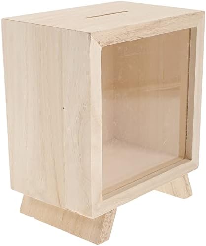 Zerodeko Wood Piggy Bank Clear Wood Money Bank Unopenable Money Tip Change Box Coin Bank Saving Bank Money jar