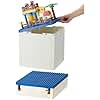 SHIMOYAMA Folding Storage Box with Building Lid for Duplo Blocks, 26 Qt. Foldable Toy Container, 25L Collapsible Storage Bin with Building Baseplate for Lego Bricks, Blue