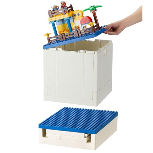SHIMOYAMA Folding Storage Box with Building Lid for Duplo Blocks, 26 Qt. Foldable Toy Container, 25L Collapsible Storage Bin with Building Baseplate for Lego Bricks, Blue by SHIMOYAMA - Used condition - US$35.99