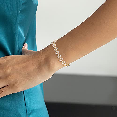 Crysdue 21000355-2 Simulated Pearl Cubic Zirconia Bridal Wedding Bracelets thumb #1