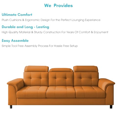 Image of Casaliving Ella 3 Seater Sofa Set for Living Room (Orange Colour Fabric) Premium Fabric Sofa
