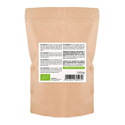 GreatVita Bio Kurkuma Pulver, 1000g fein gemahlen, 100 Procent natürlich