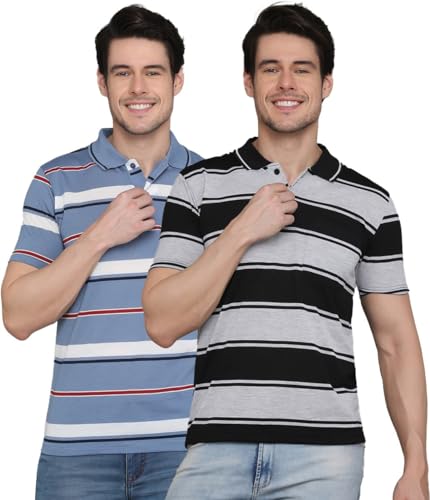 Image of INKKR Striped Men's Polo Neck T-Shirt Combo